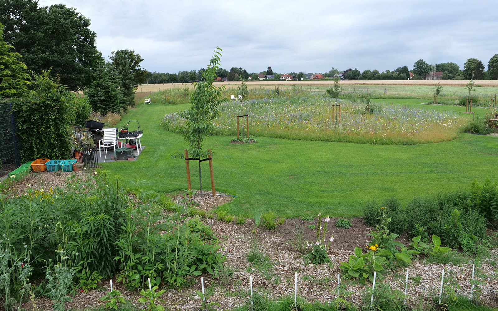 Wildblumen und geschwungene Beete