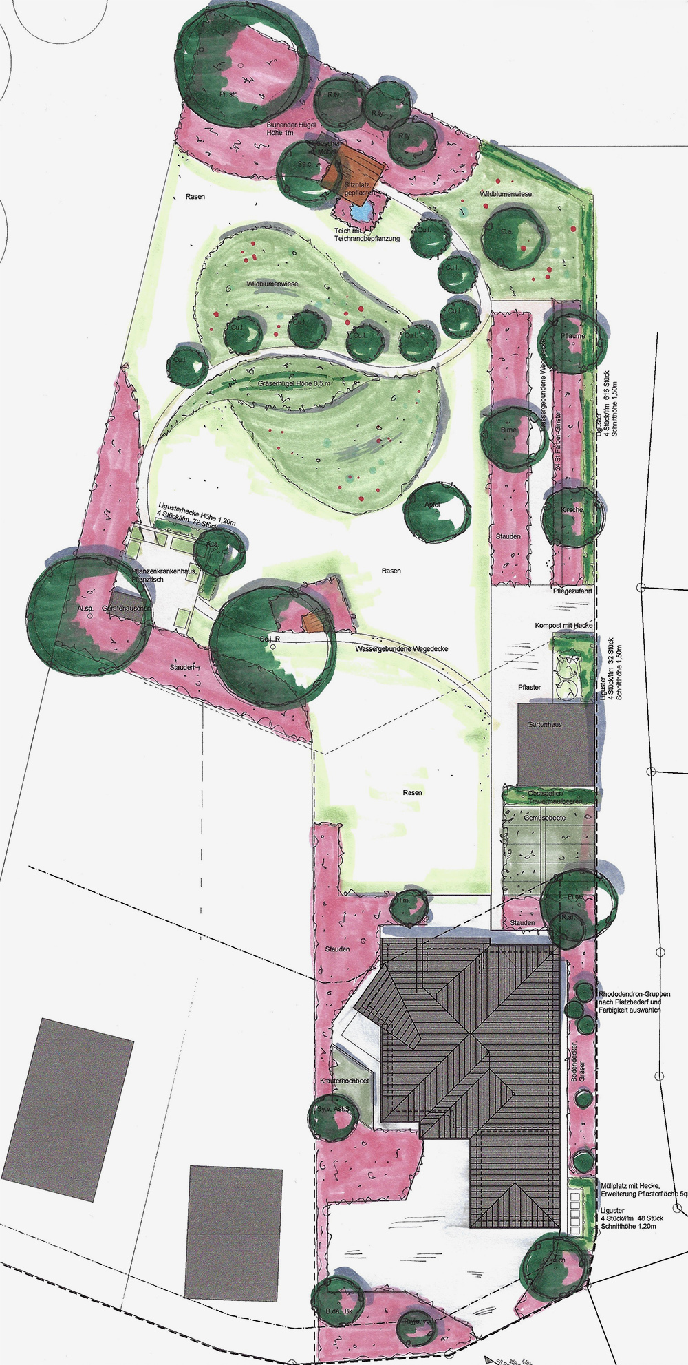 Entwurf für einen Garten am Haus